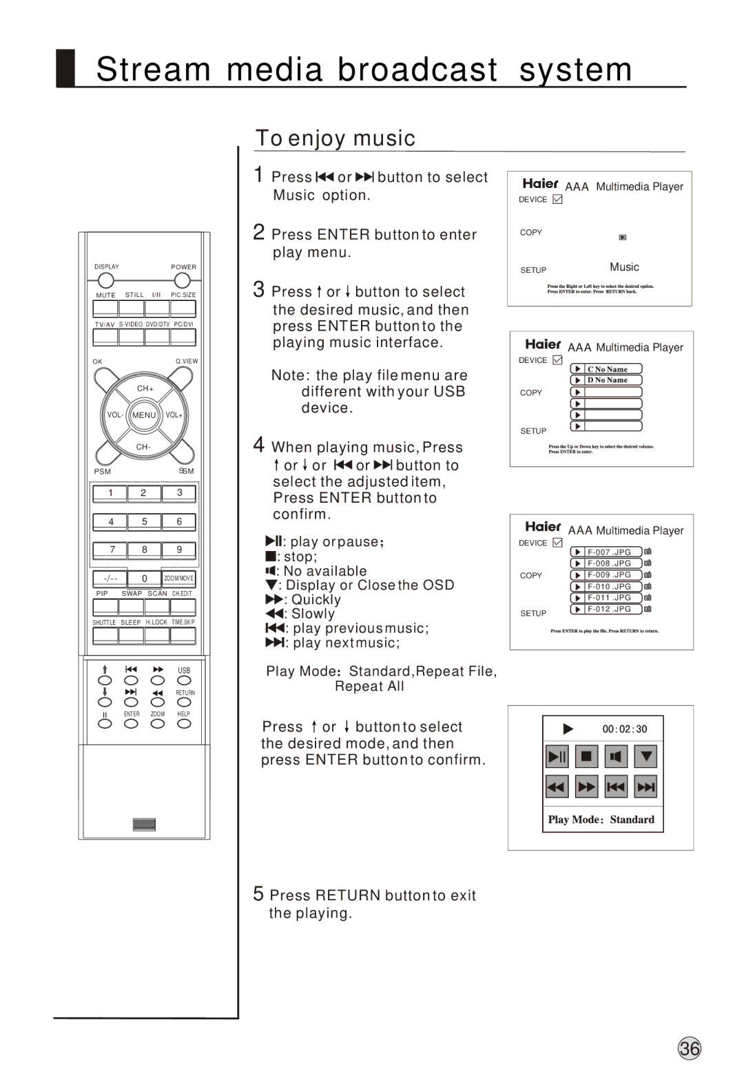 Haier L37A9-AK owner manual To enjoy music 