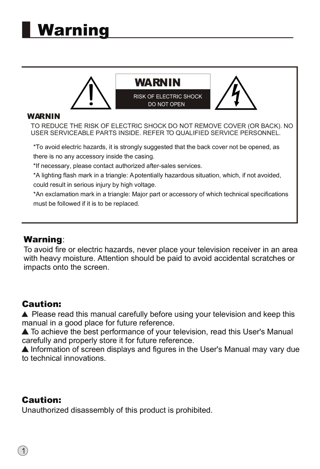 Haier L37A9-AK owner manual Risk of Electric Shock Do not Open 