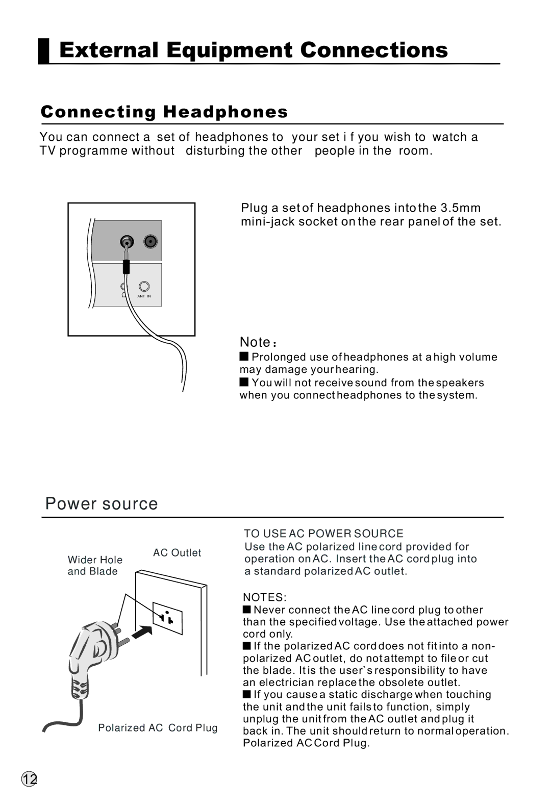 Haier L37A9-AKF owner manual Connecting Headphones 