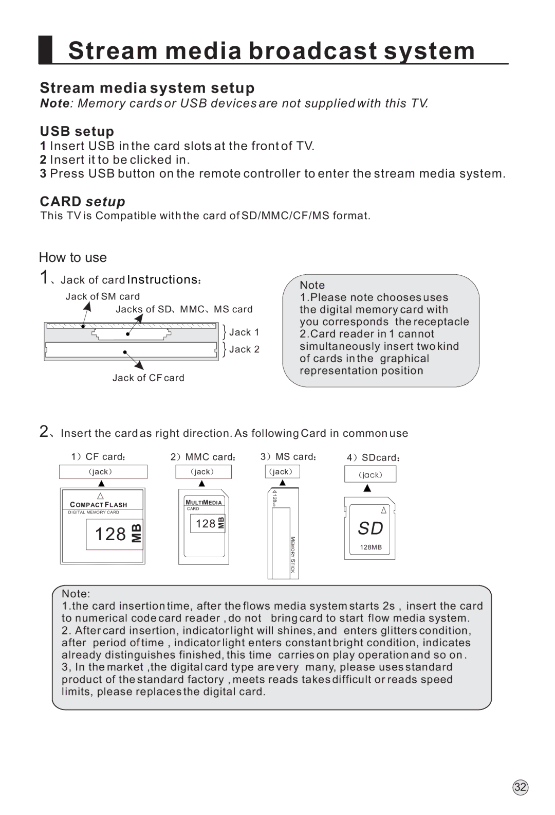 Haier L37A9-AKF owner manual USB setup, Card setup, 128 