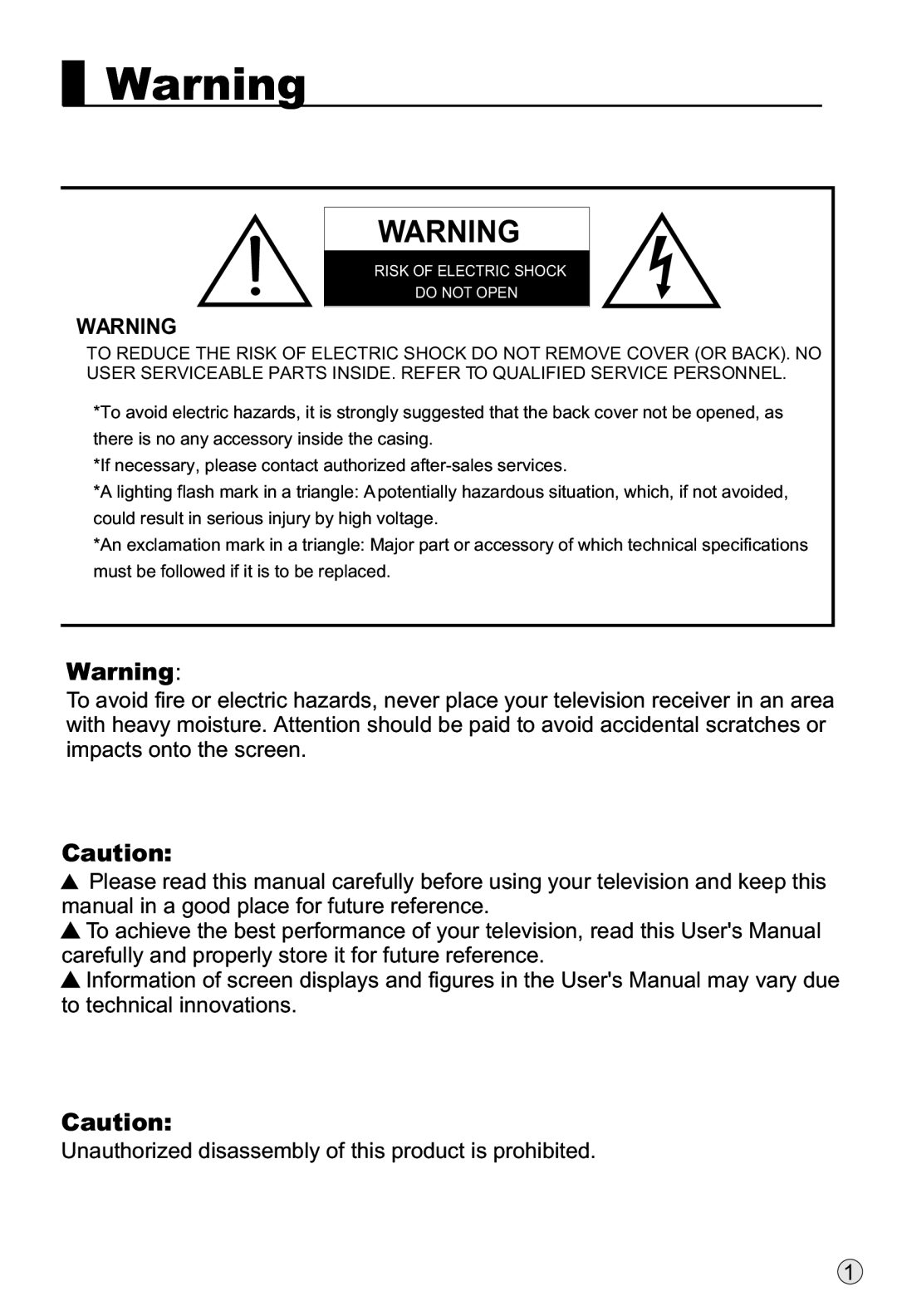 Haier L37A9-AKF owner manual Risk of Electric Shock Do not Open 