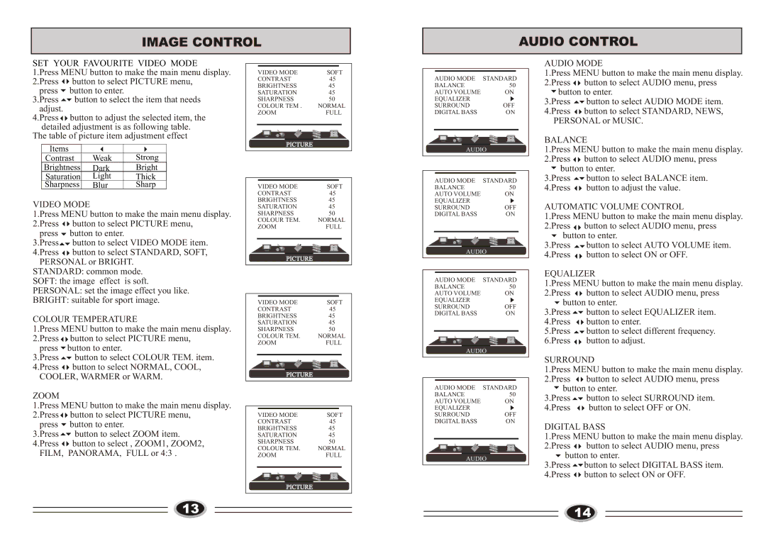 Haier L32TA5A, L37TA6A, L37TA5A, L32TA6A, L26TA5A, L26TA6A manual Image Control Audio Control 