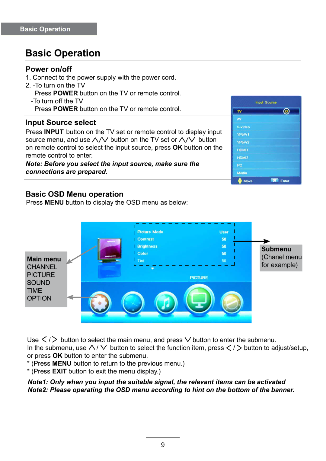 Haier L39Z10A manual Basic Operation, Main menu 