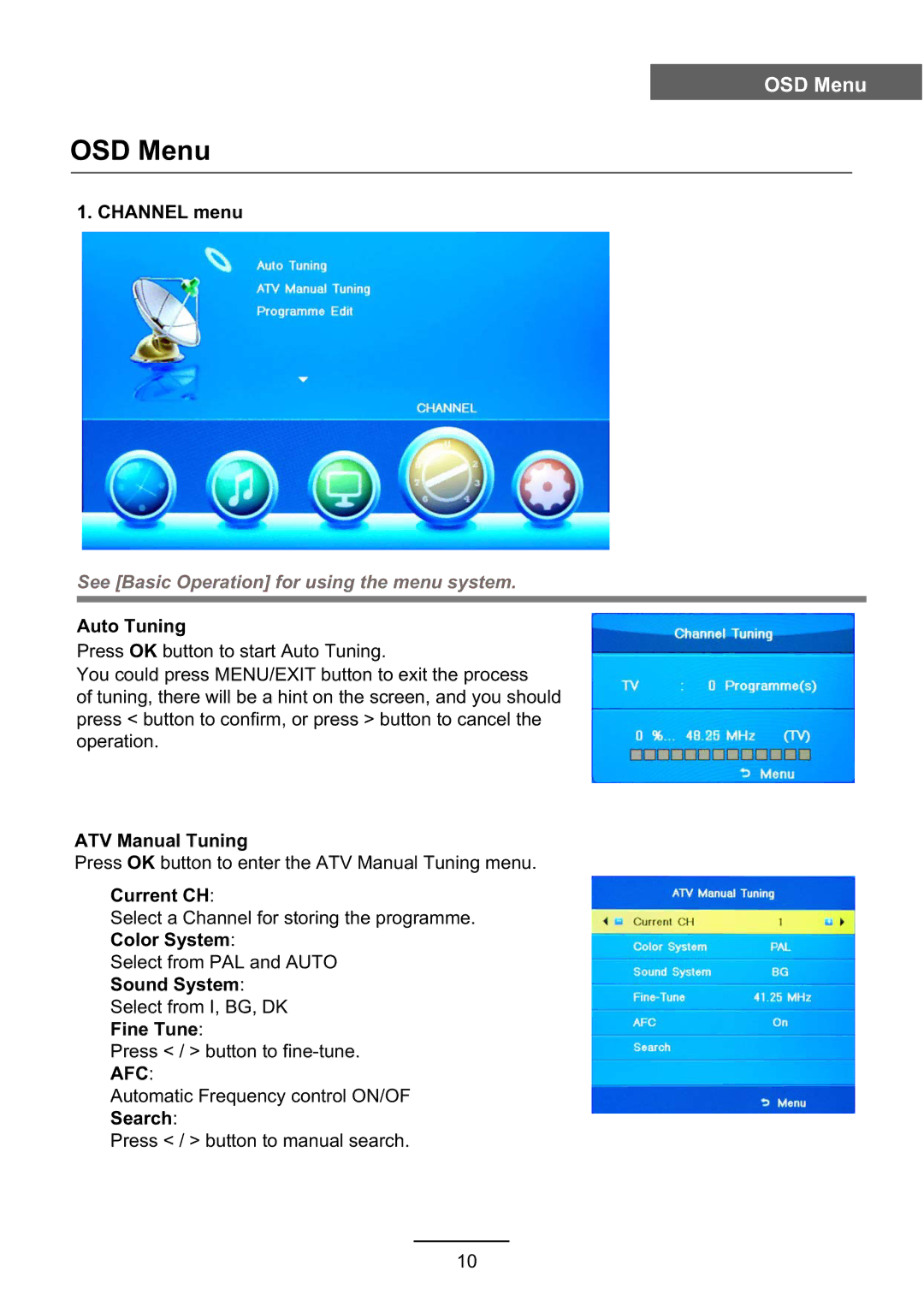 Haier L39Z10A manual OSD Menu 