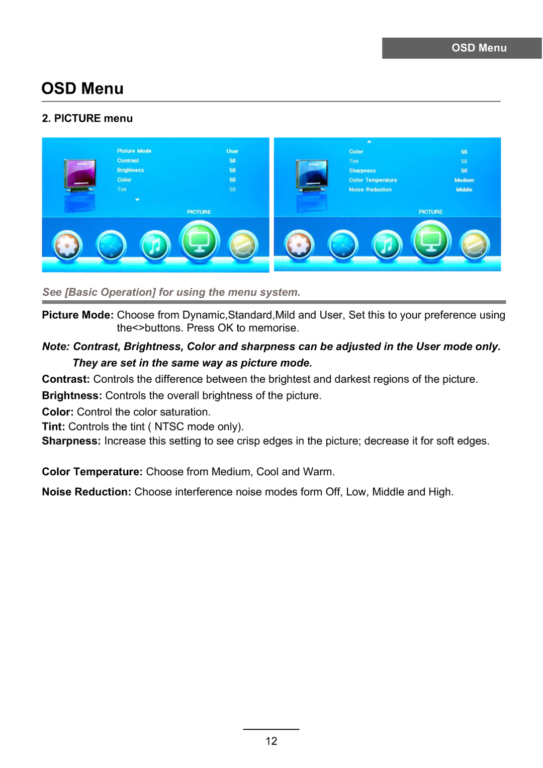 Haier L39Z10A manual Picture menu 