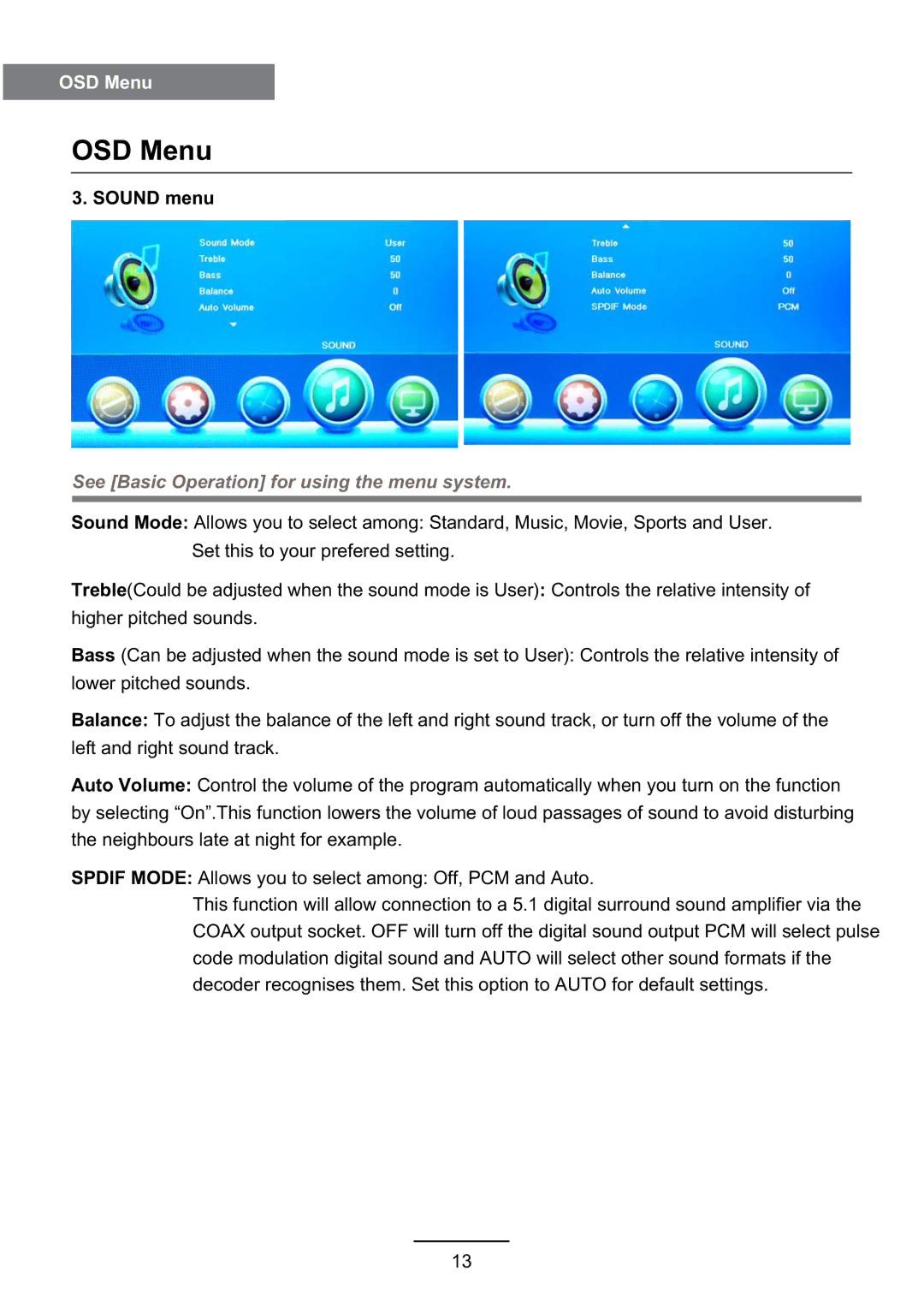 Haier L39Z10A manual Sound menu 