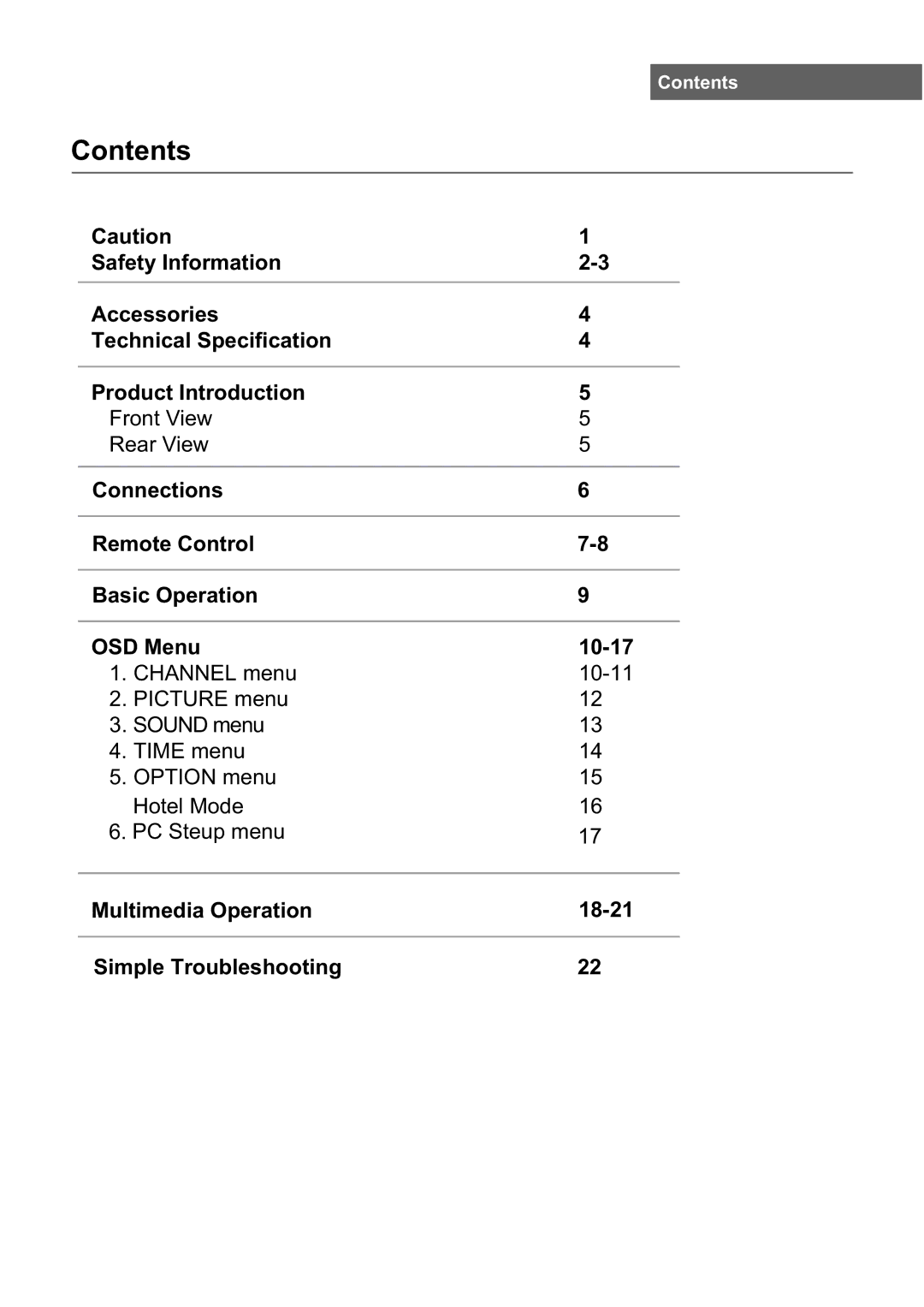 Haier L39Z10A manual Contents 