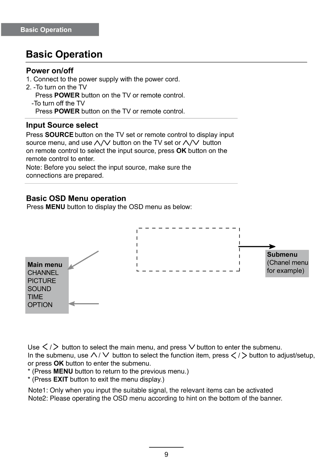 Haier L39Z10A user manual Basic Operation, Main menu 