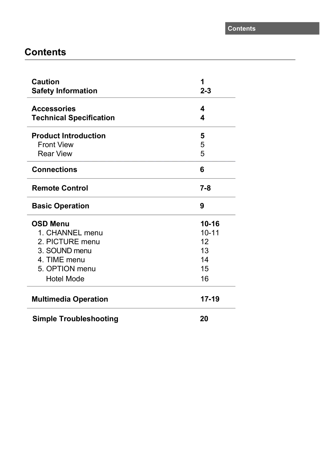 Haier L39Z10A user manual Contents 