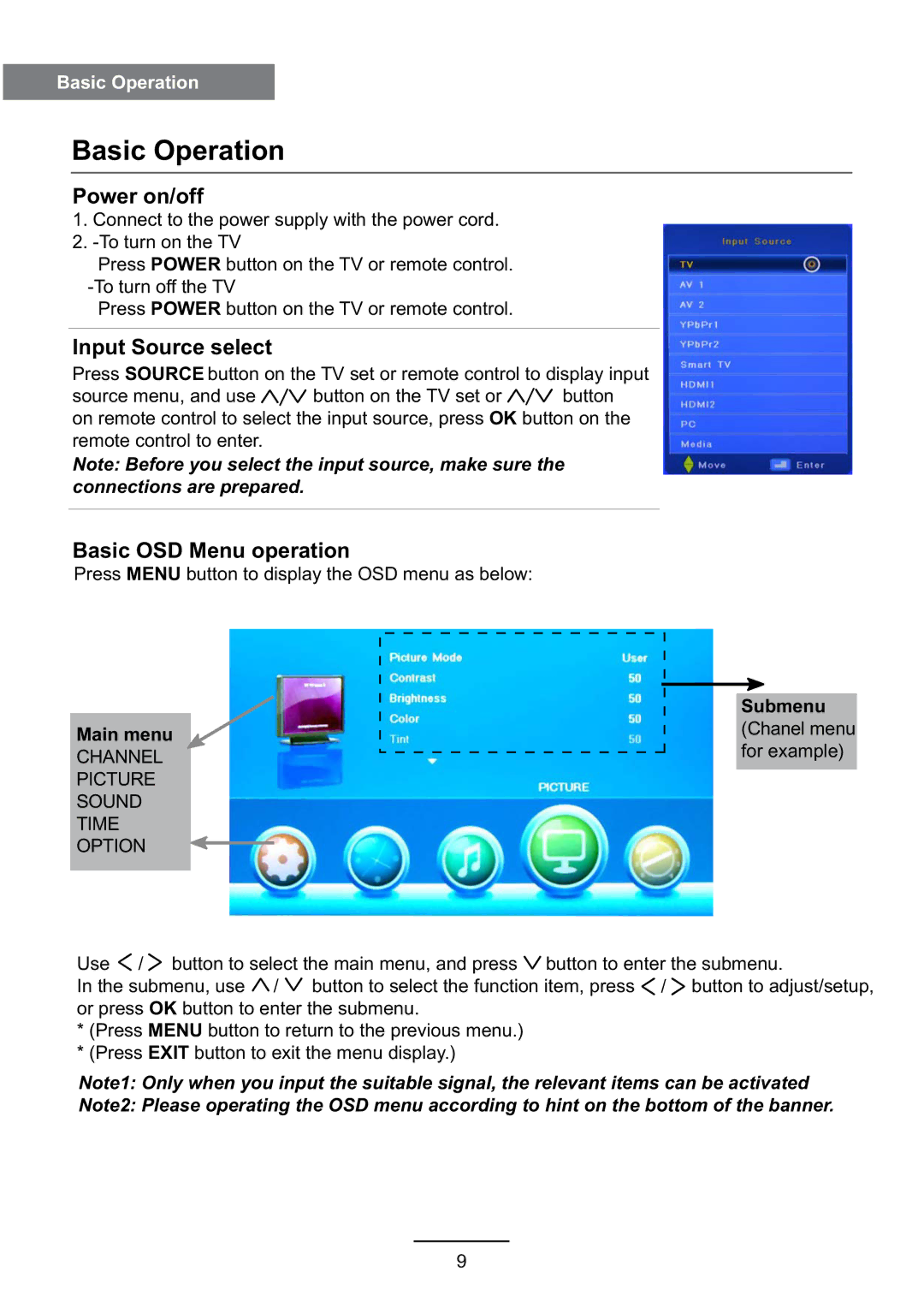 Haier L3D42D25N user manual Basic Operation, Main menu 