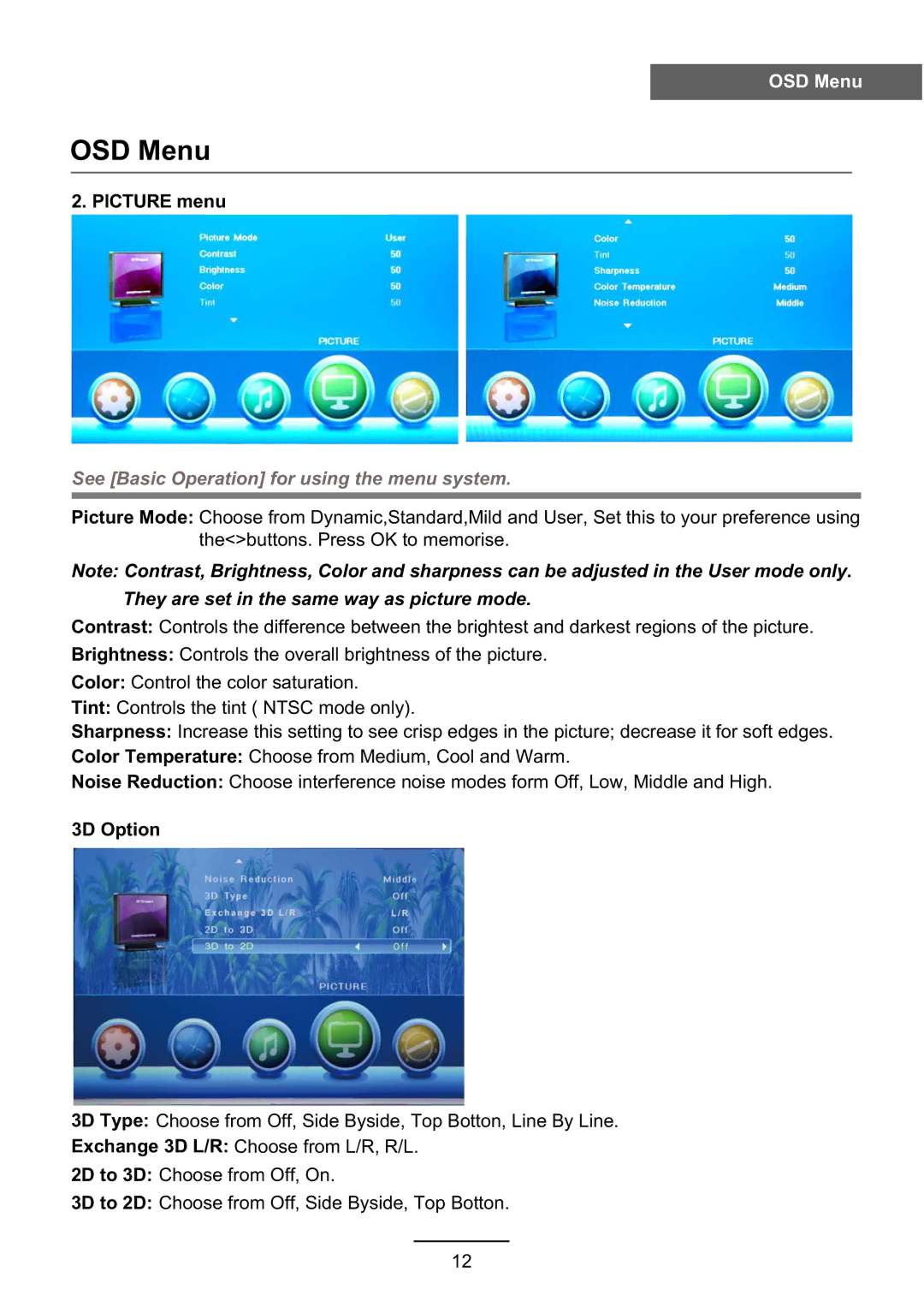 Haier L3D42D25N user manual Picture menu, 3D Option 