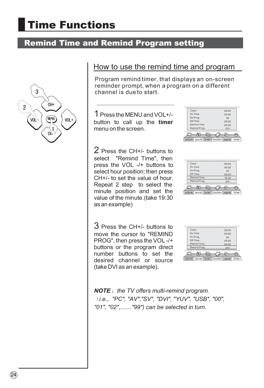 Haier L40A9-AD owner manual Remind Time and Remind Program setting, How to use the remind time and program 