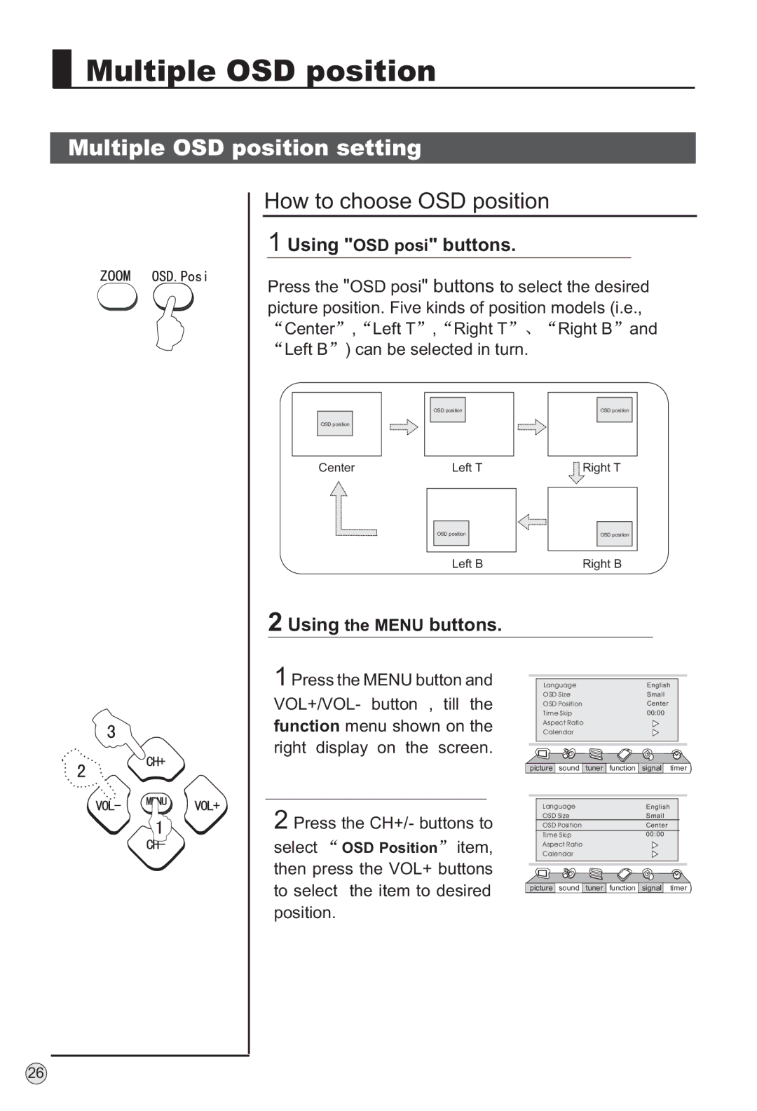 Haier L40A9-AD owner manual Multiple OSD position setting, How to choose OSD position, Using OSD posi buttons 