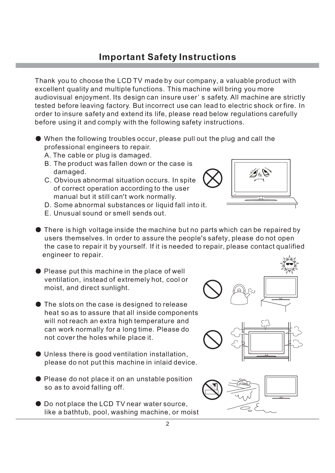 Haier L32K60B, L40K60B, L47K60B, L37K60B, L42K60B manual Important Safety Instructions 