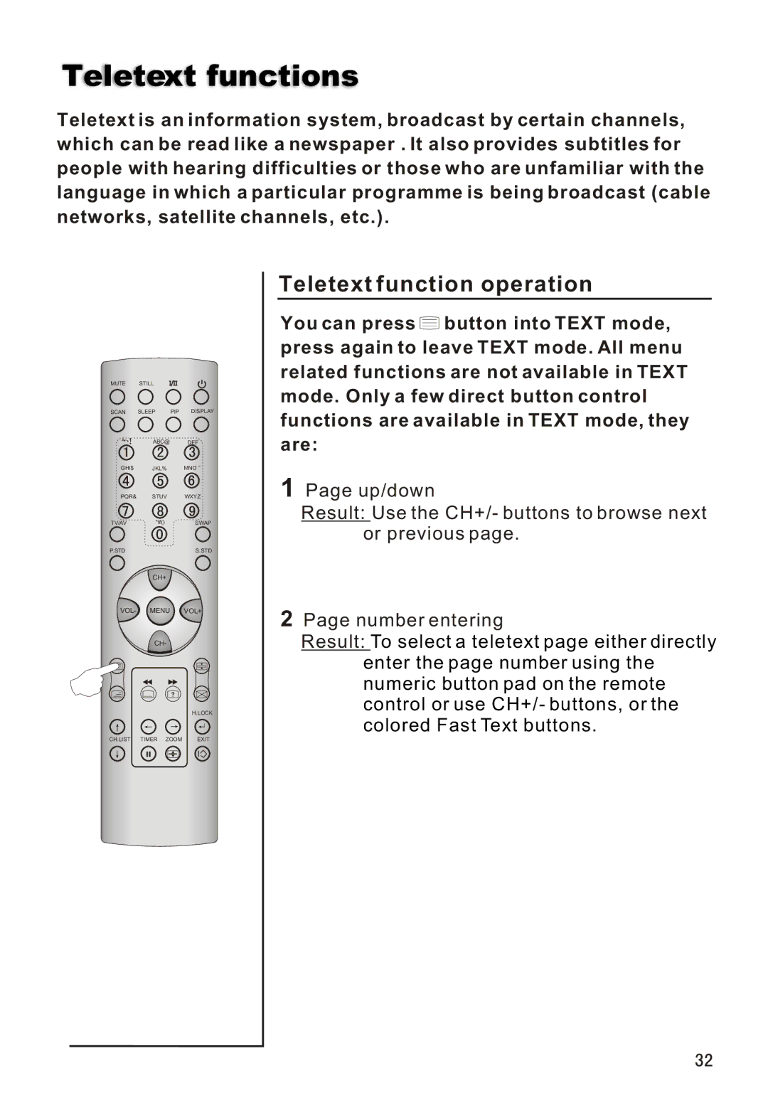 Haier L42A18 owner manual Teletext functions, Teletext function operation 