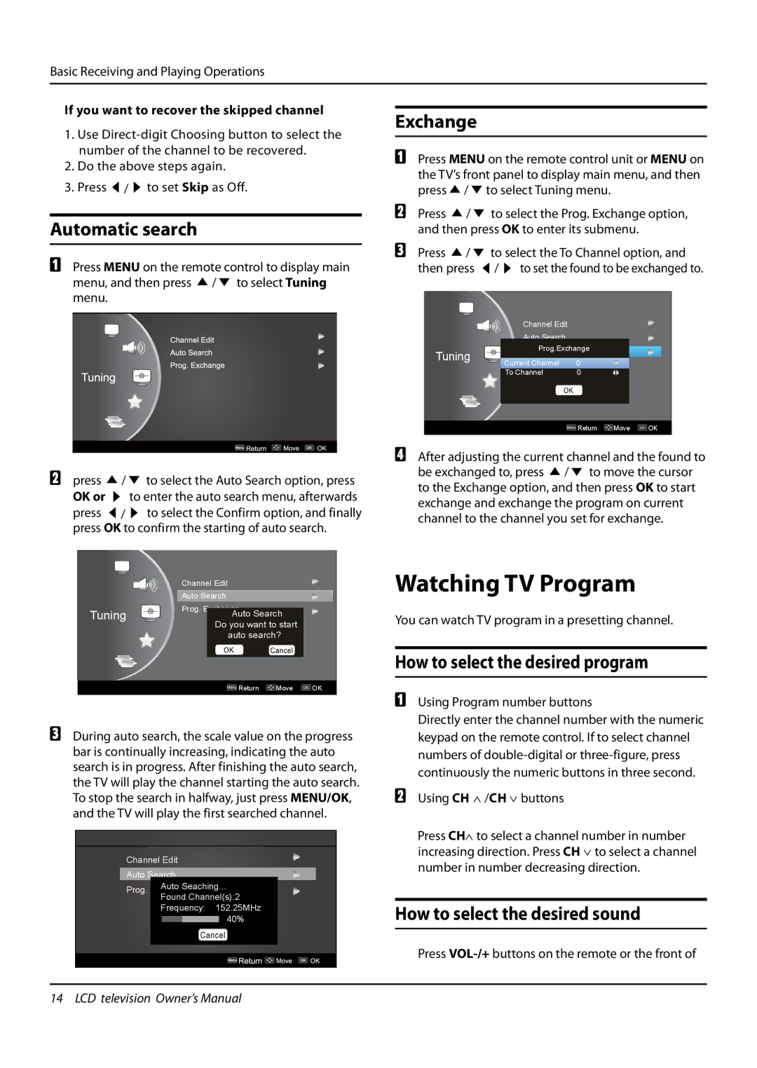 Haier L26F6, L42F6, L32F6 owner manual Watching TV Program, Automatic search, Exchange, How to select the desired program 