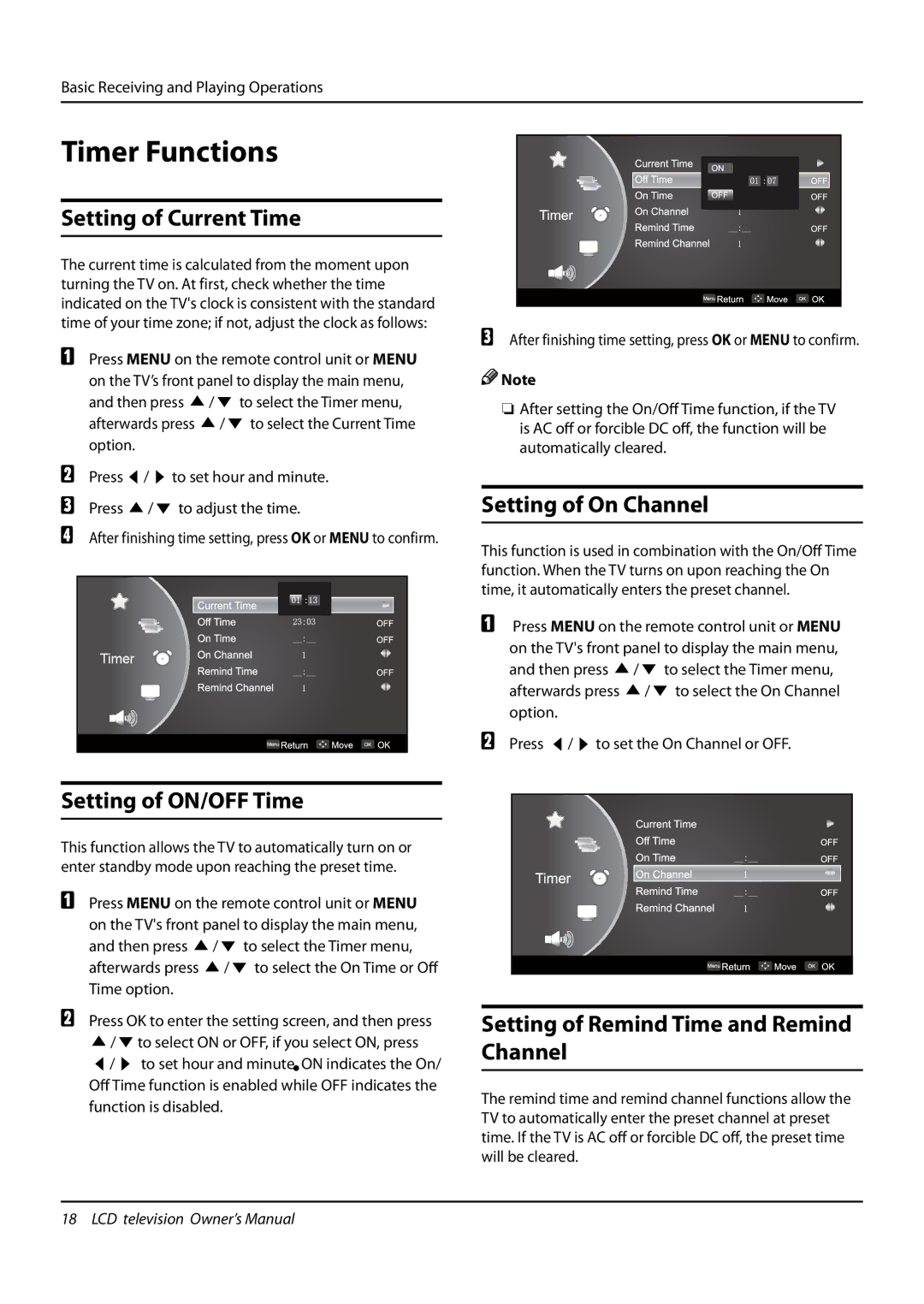 Haier L42F6, L32F6, L26F6 owner manual Setting of On Channel, Setting of Remind Time and Remind Channel 