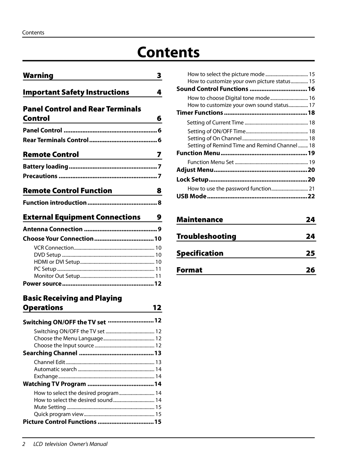 Haier L26F6, L42F6, L32F6 owner manual Contents 