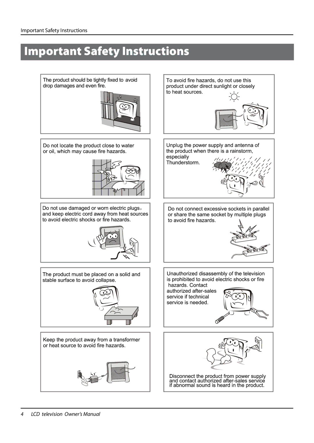 Haier L32F6, L42F6, L26F6 owner manual Important Safety Instructions 