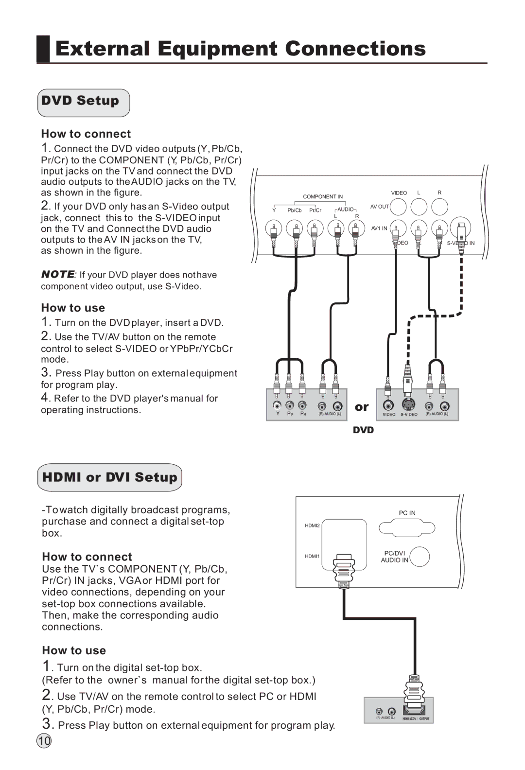 Haier L42H8, L40H8, L32H8 owner manual DVD Setup, Hdmi or DVI Setup, How to connect, How to use 