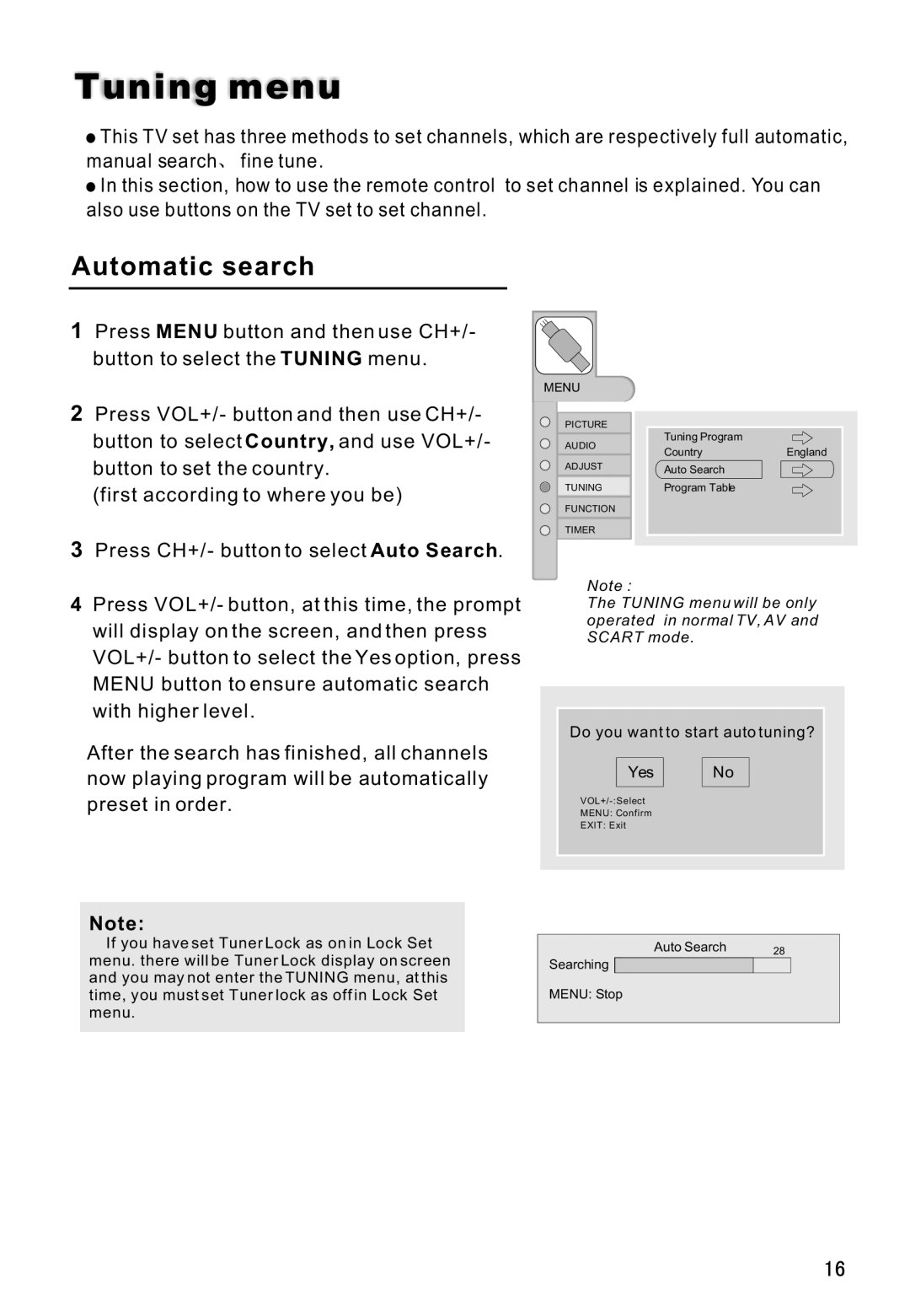 Haier L42V6-A8 S owner manual Tuning menu, Automatic search 