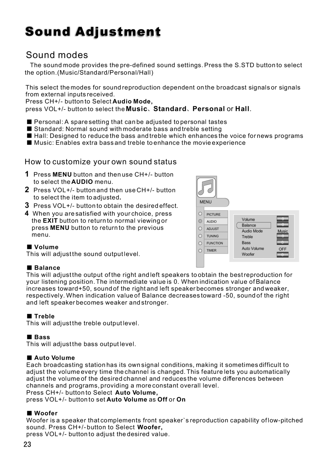 Haier L42V6-A8 S owner manual Sound Adjustment 