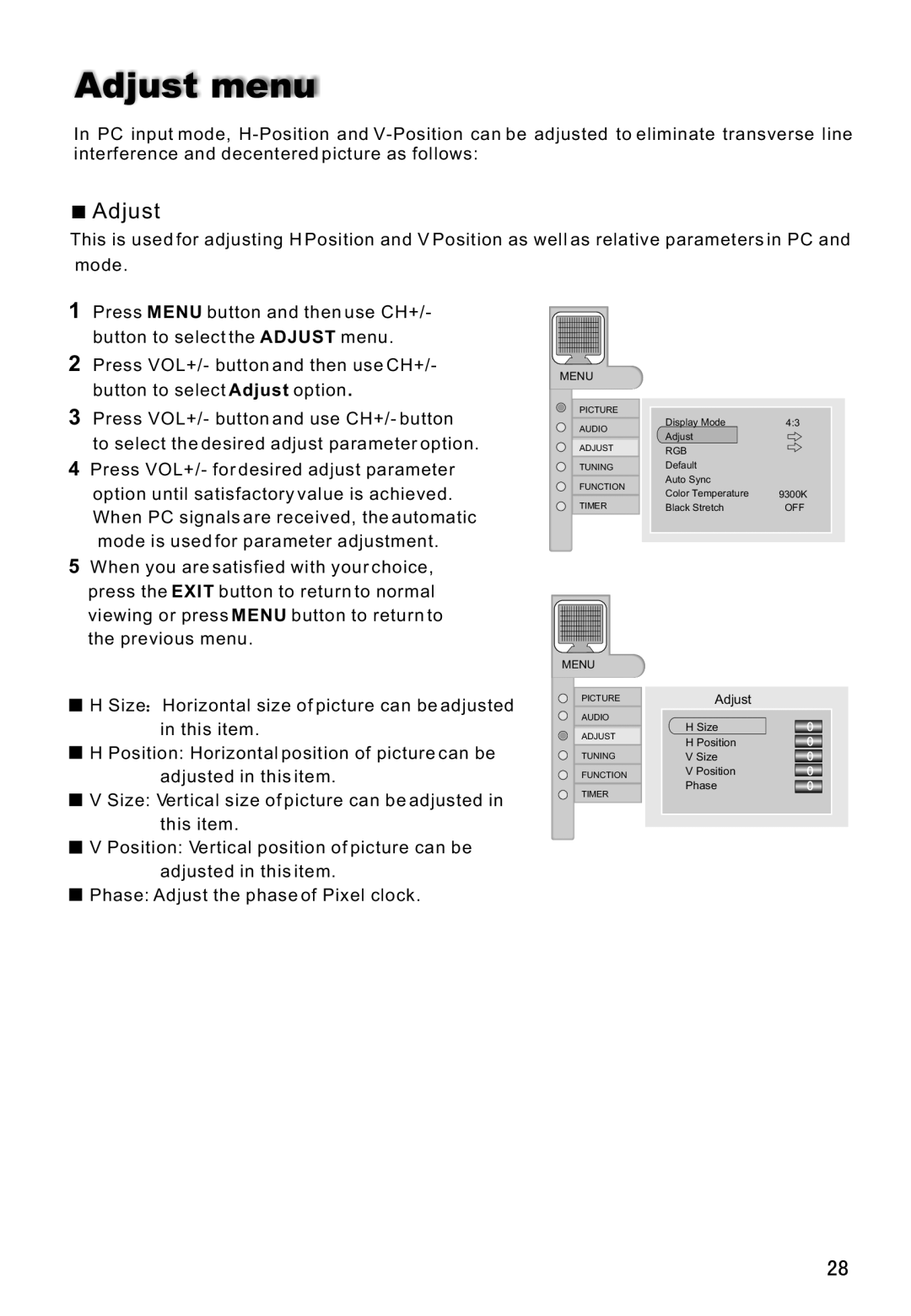 Haier L42V6-A8 S owner manual Adjust 