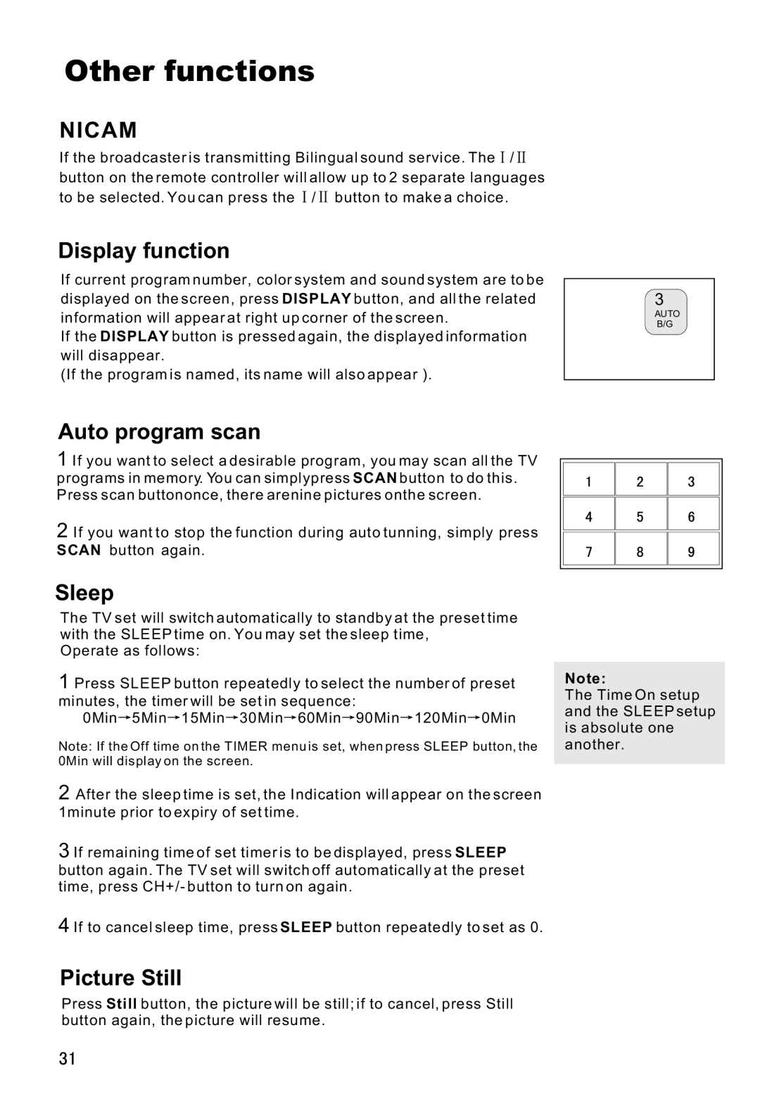 Haier L42V6-A8 S owner manual Other functions, Display function, Auto program scan, Sleep, Picture Still 