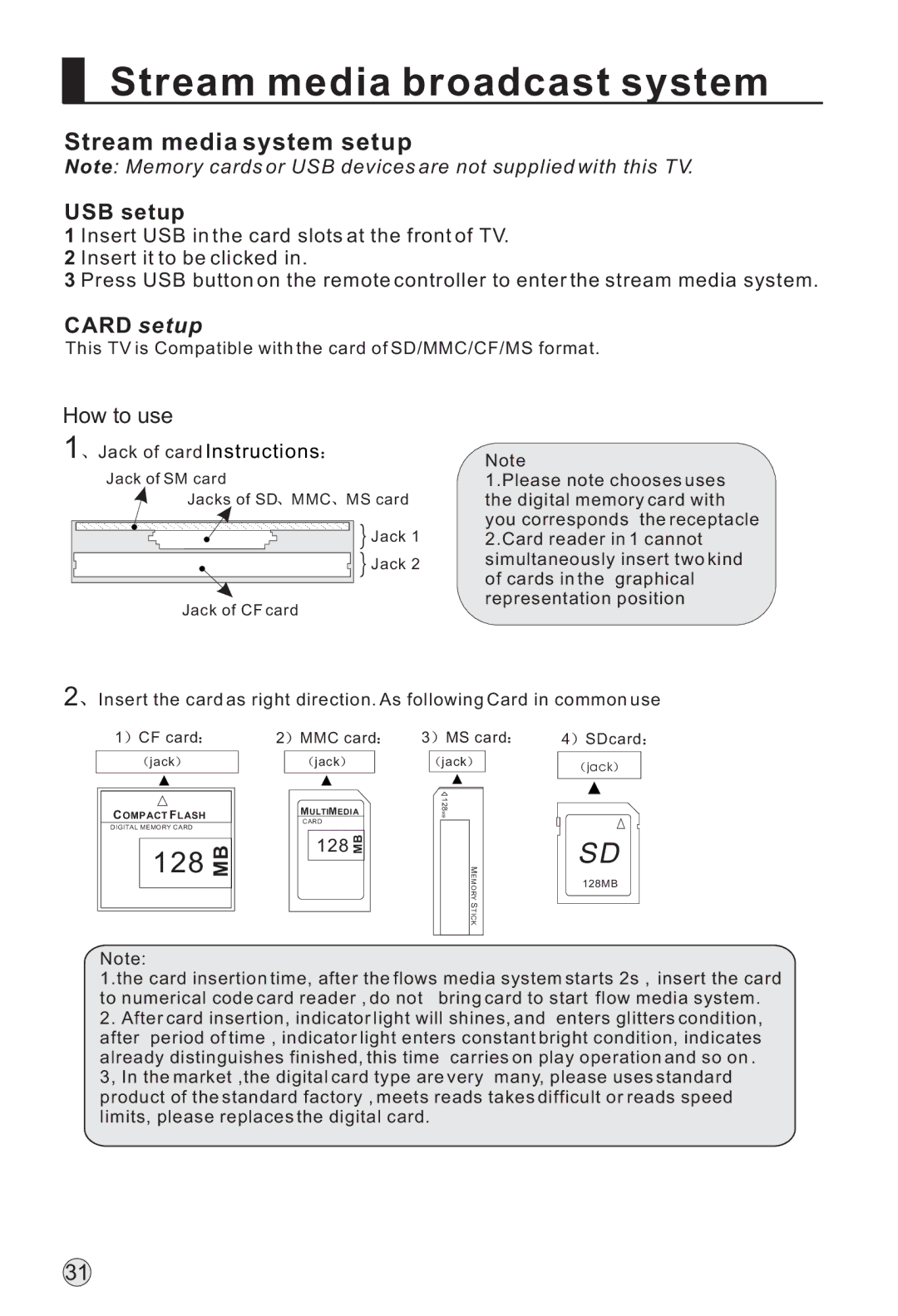 Haier L52A18-A, L47A18-AK, L42A18-AK, L37A18-AK owner manual USB setup, Card setup, 128 