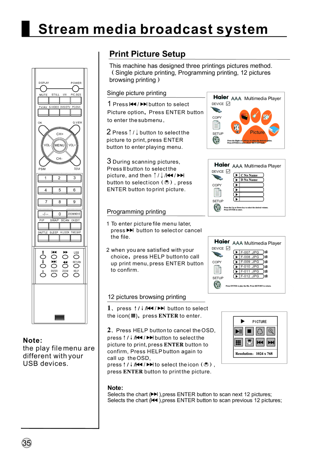 Haier L52A18-A, L47A18-AK, L42A18-AK, L37A18-AK owner manual Print Picture Setup 