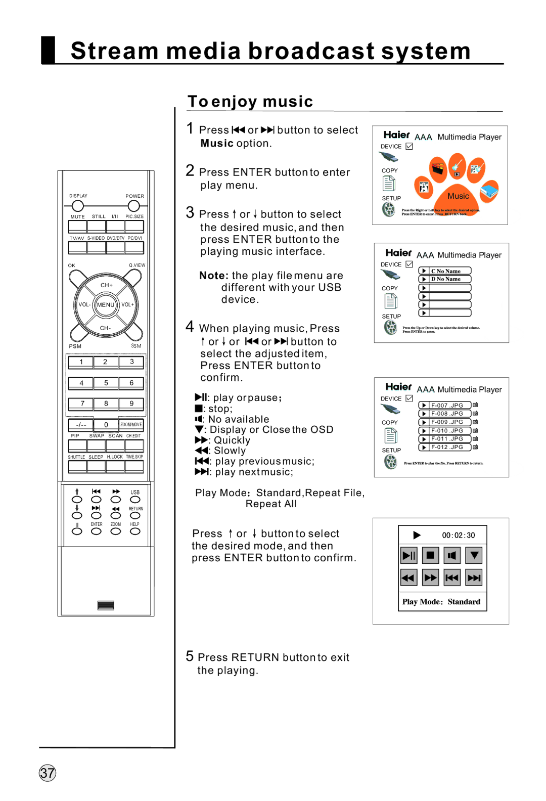 Haier L47A18-AK, L42A18-AK, L52A18-A, L37A18-AK owner manual To enjoy music 