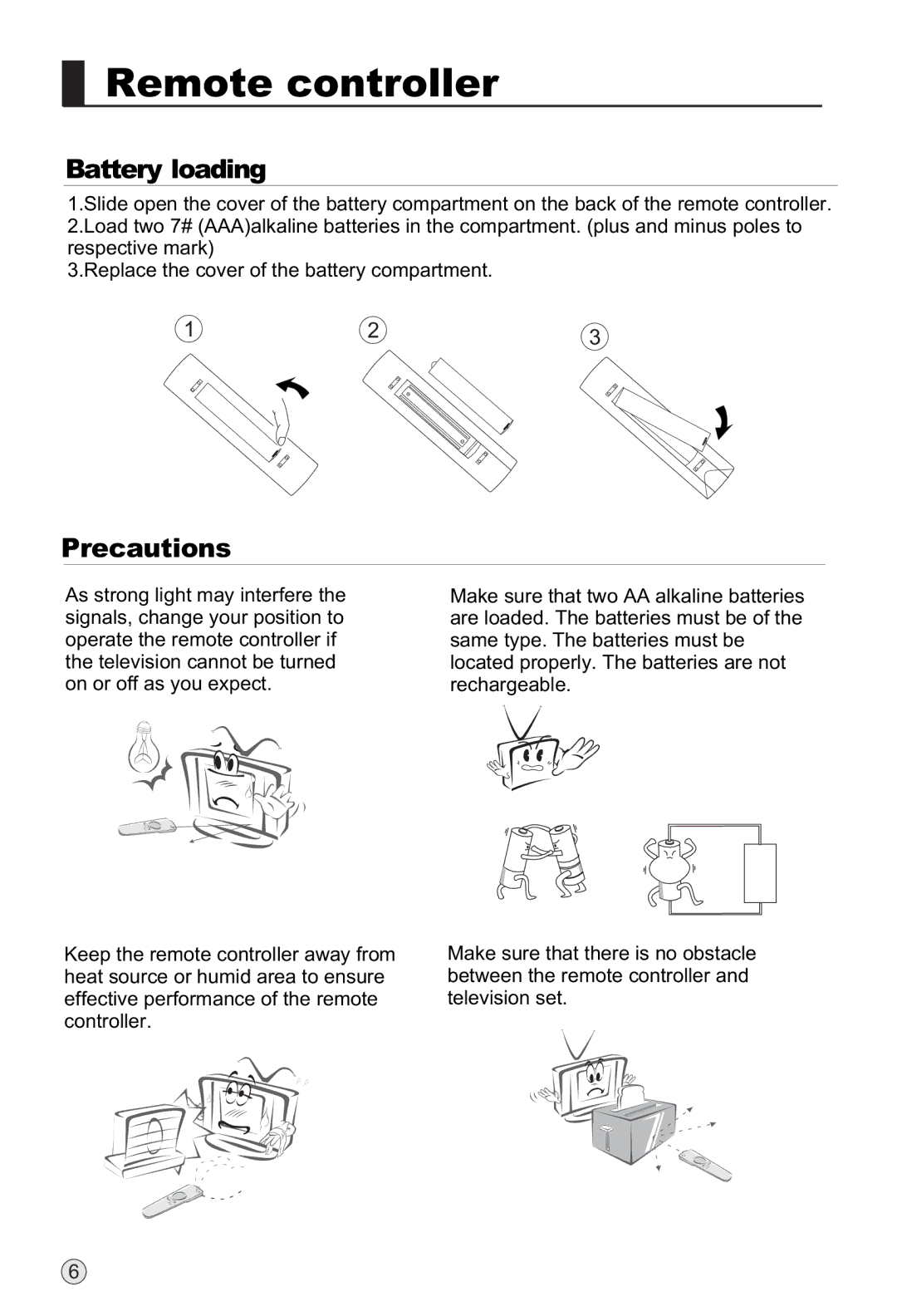 Haier L42A18-AK, L47A18-AK, L52A18-A, L37A18-AK owner manual Remote controller, Battery loading, Precautions 