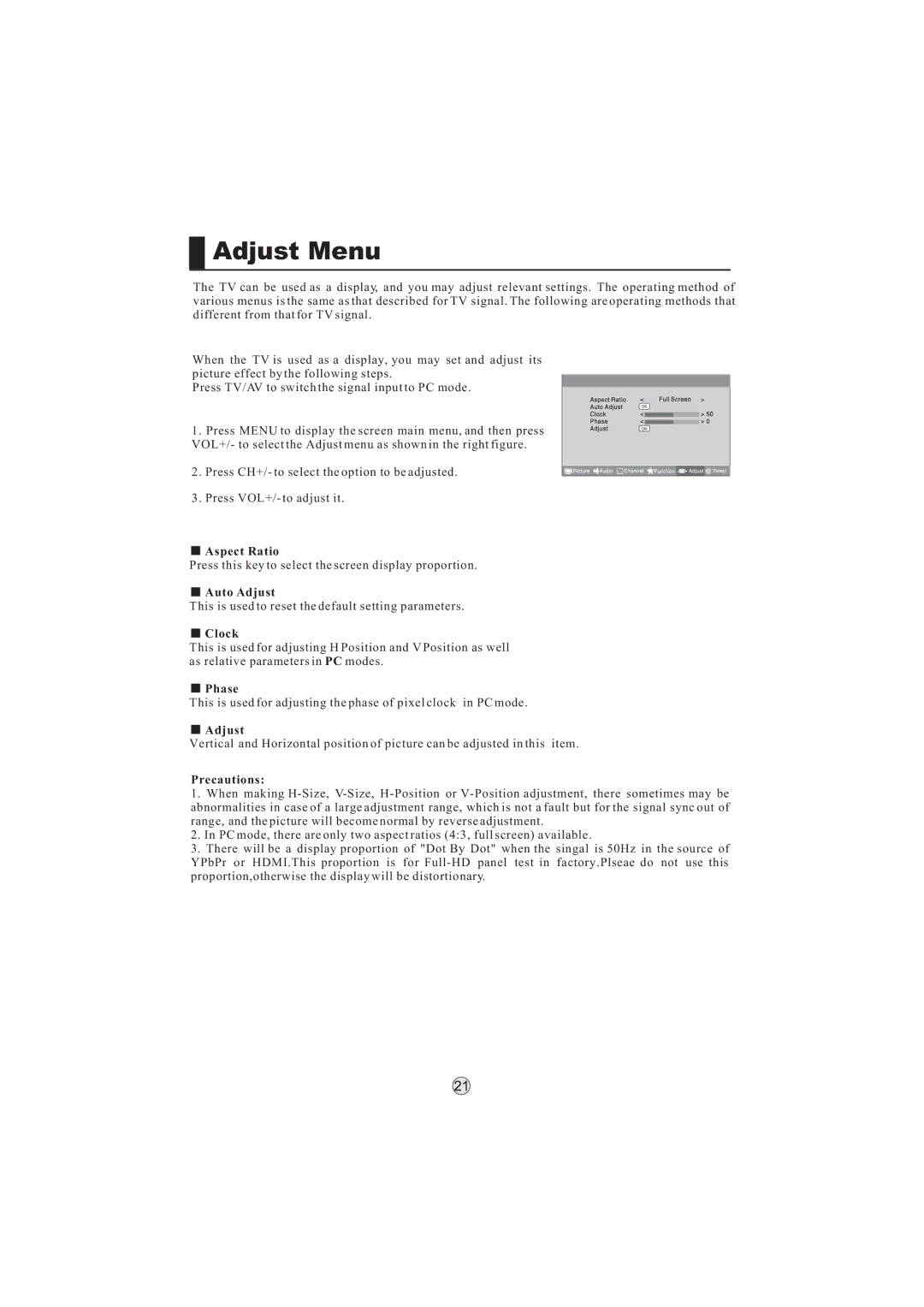 Haier L32K1, L47K1, L37K1, L42K1, L26K1 manual Adjust Menu 