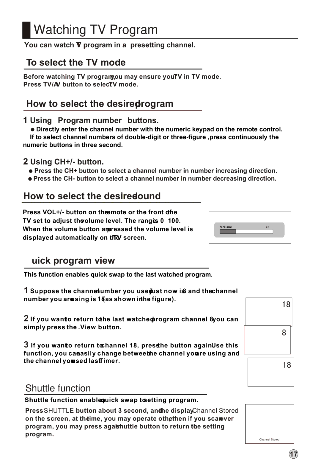 Haier L52A18-AK, L42A18-A owner manual Watching TV Program, Shuttle function 