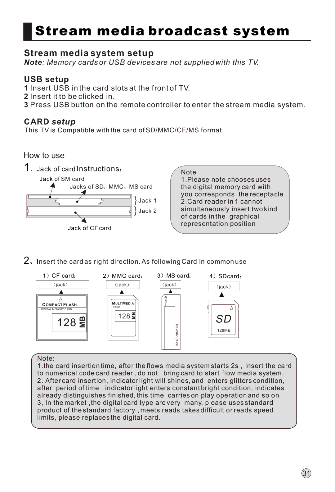 Haier L42A18-A, L52A18-AK owner manual USB setup, Card setup, 128 