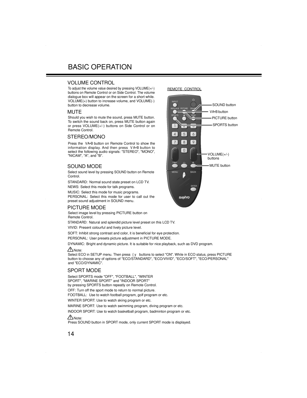 Haier LCD-24K50(W), LCD-24K50(R) Volume Control, Mute, Stereo/Mono, Sound Mode, Picture Mode, Sport Mode 