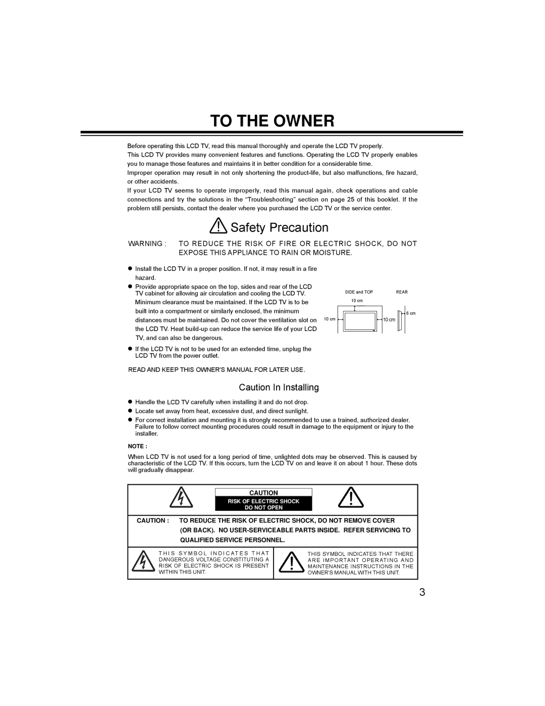 Haier LCD-24K50(W), LCD-24K50(R) instruction manual To the Owner, Safety Precaution 