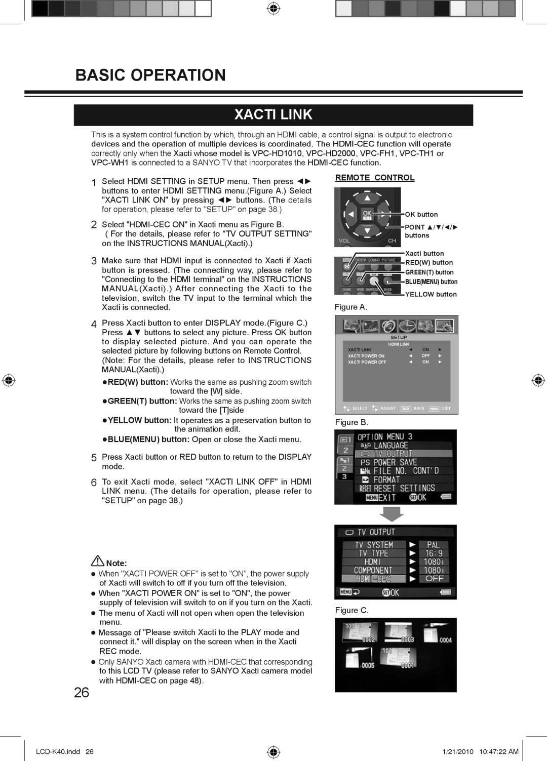 Haier LCD-32K40A, LCD-42K40A-HD, LCD-42K40-HD owner manual Xacti Link, Xacti button Redw button Greent button 