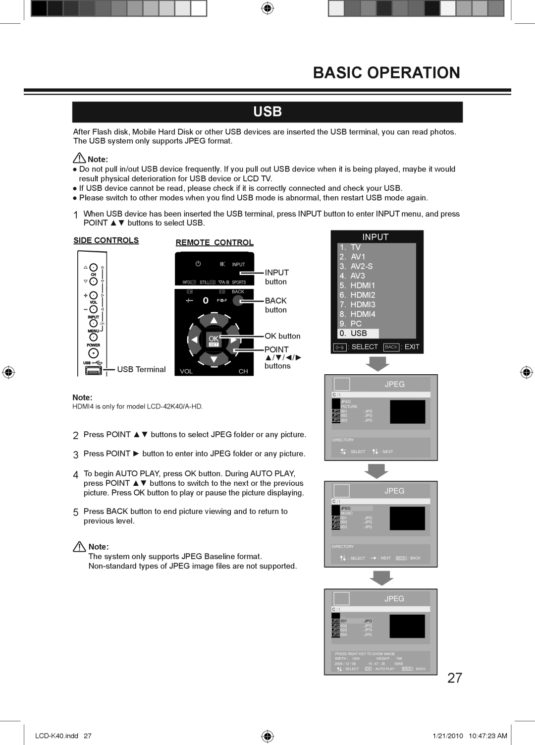 Haier LCD-42K40A-HD, LCD-42K40-HD, LCD-32K40A owner manual Usb, HDMI4 