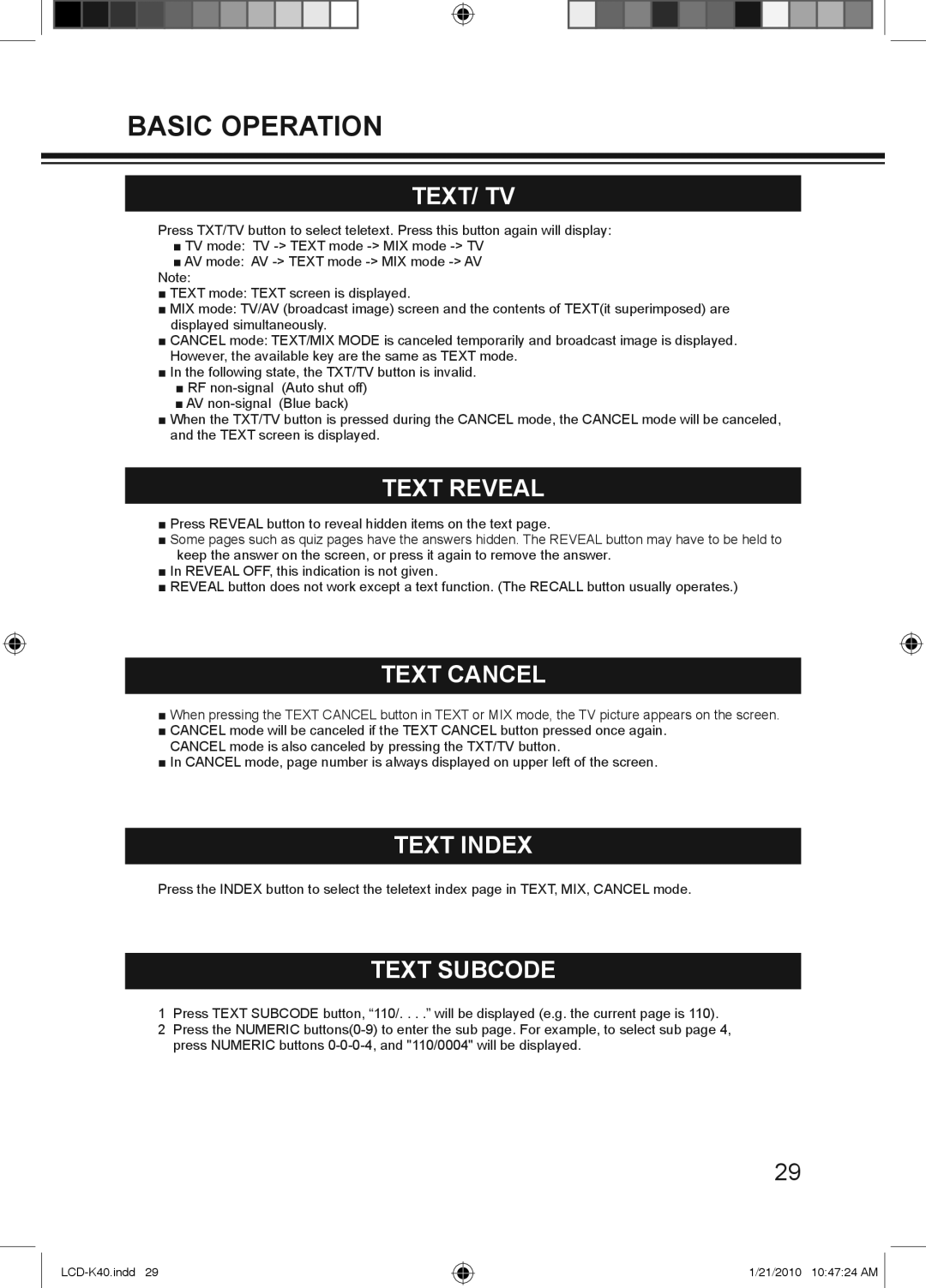 Haier LCD-42K40-HD, LCD-42K40A-HD, LCD-32K40A owner manual Text/ Tv, Text Reveal, Text Cancel, Text Index, Text Subcode 