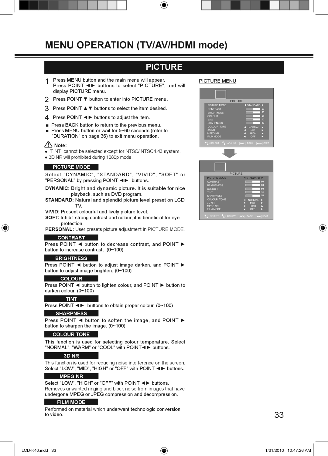 Haier LCD-42K40-HD, LCD-42K40A-HD, LCD-32K40A owner manual Picture Menu 