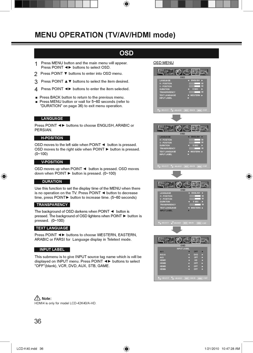 Haier LCD-42K40A-HD, LCD-42K40-HD, LCD-32K40A owner manual Osd, Persian, OSD Menu 