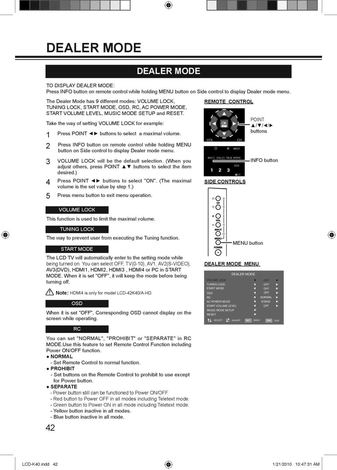 Haier LCD-32K40A, LCD-42K40A-HD, LCD-42K40-HD owner manual To Display Dealer Mode 