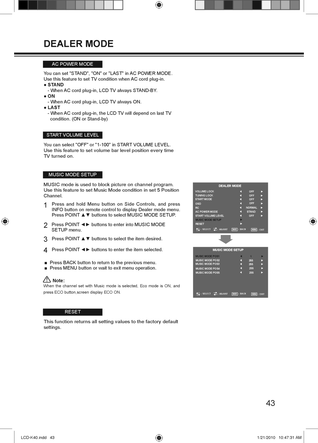 Haier LCD-42K40A-HD, LCD-42K40-HD, LCD-32K40A owner manual Dealer Mode 