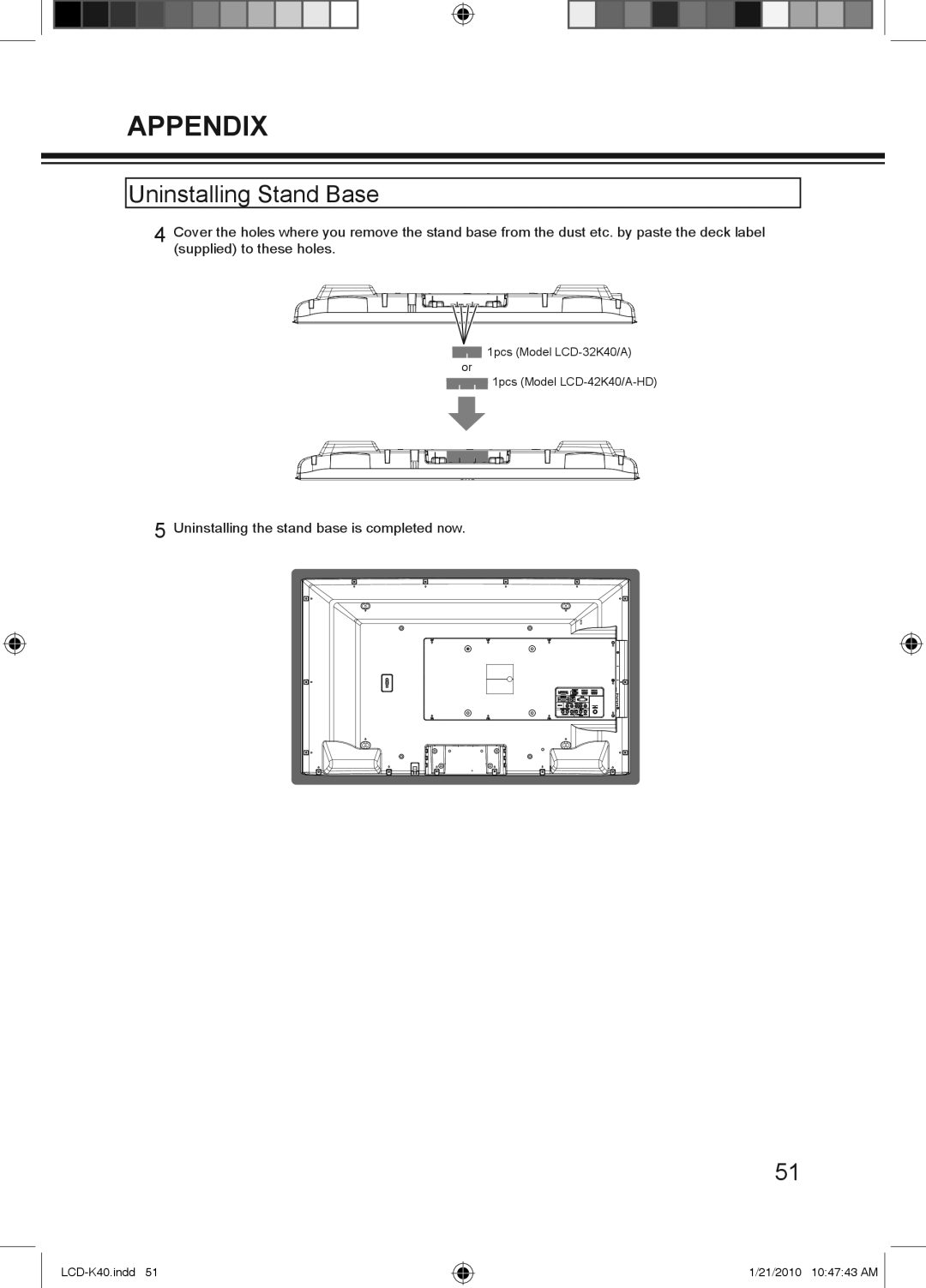 Haier LCD-42K40A-HD, LCD-42K40-HD, LCD-32K40A owner manual Uninstalling the stand base is completed now 