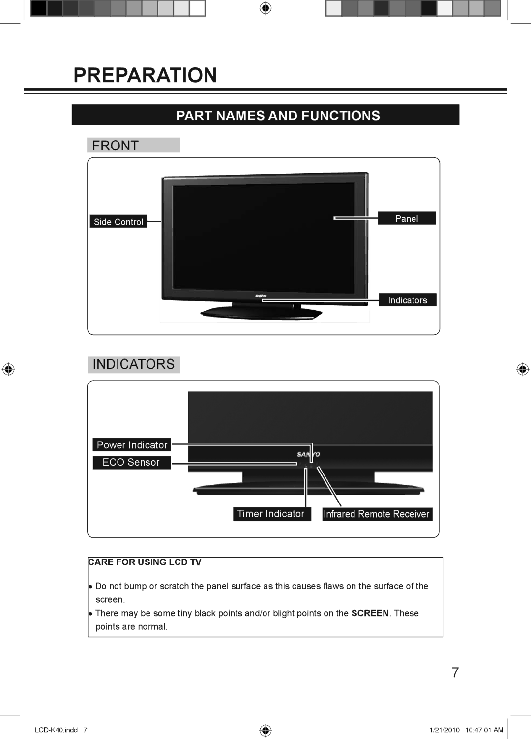 Haier LCD-42K40A-HD, LCD-42K40-HD, LCD-32K40A owner manual Preparation, Part Names and Functions 