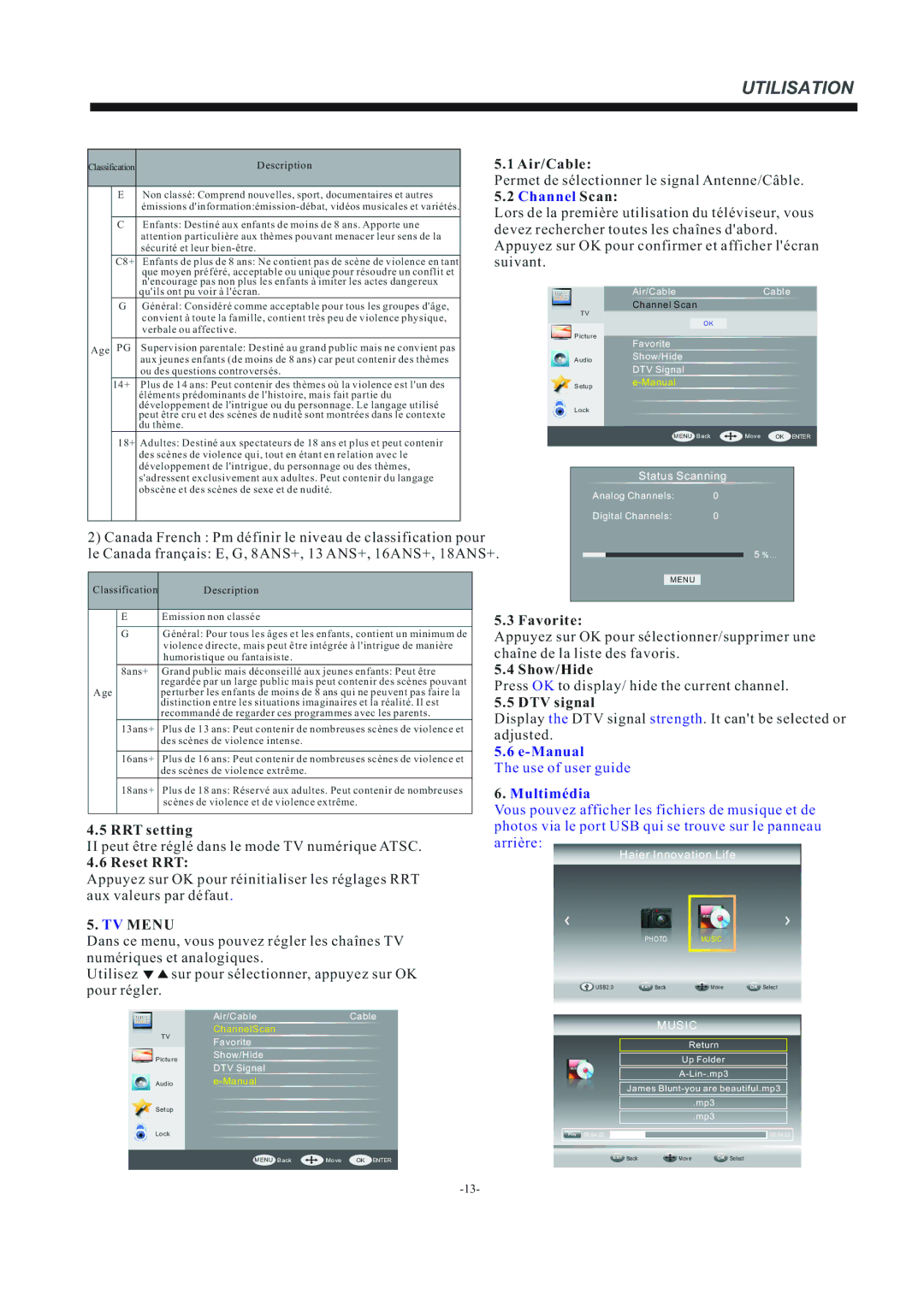 Haier LE22F33800 manual Channel Scan, Suivant 