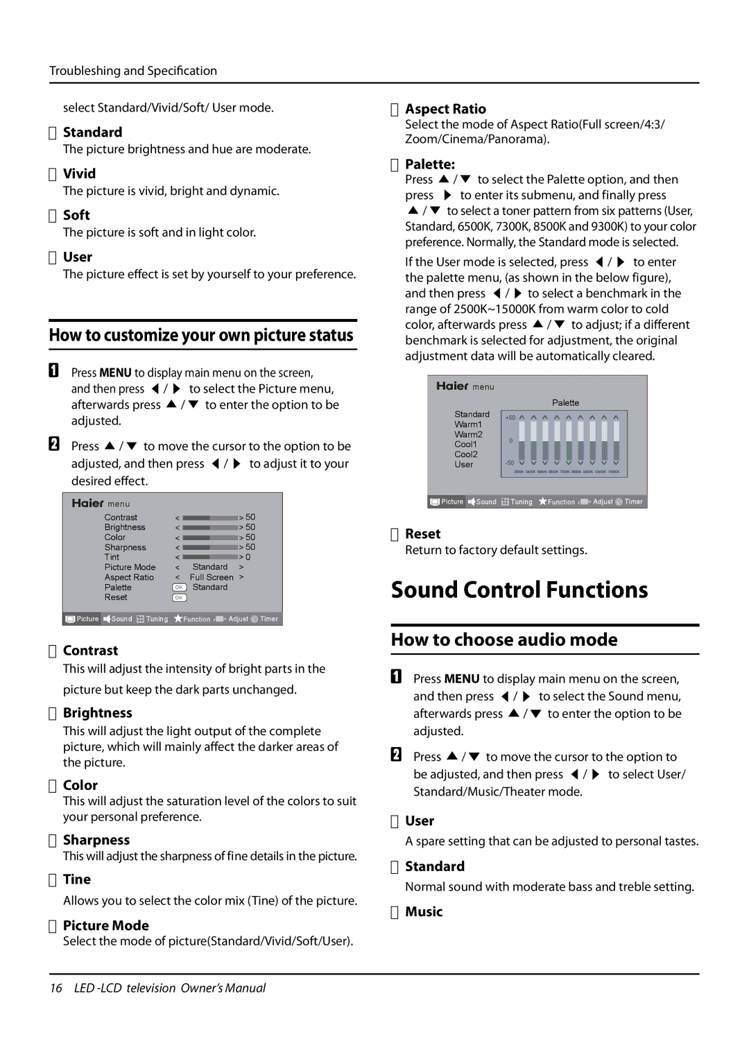 Haier L24K3, LE22T3W, LE24T3, LE19T3W owner manual How to choose audio mode 