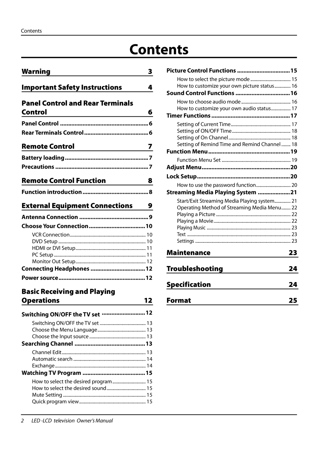 Haier LE22T3W, LE24T3, LE19T3W, L24K3 owner manual Contents 