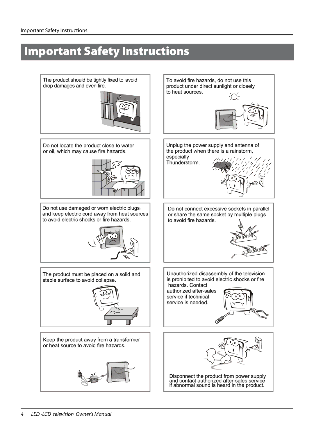 Haier L24K3, LE22T3W, LE24T3, LE19T3W owner manual Important Safety Instructions 